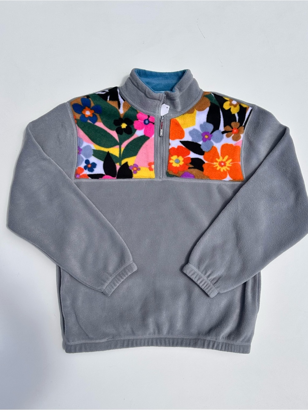 Upcycled Floral Fleece 1/4 zip Sweater